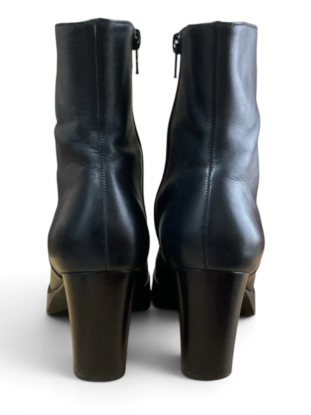 Michelle D Black Leather Chunky Platform Ankle Boots Size 8M